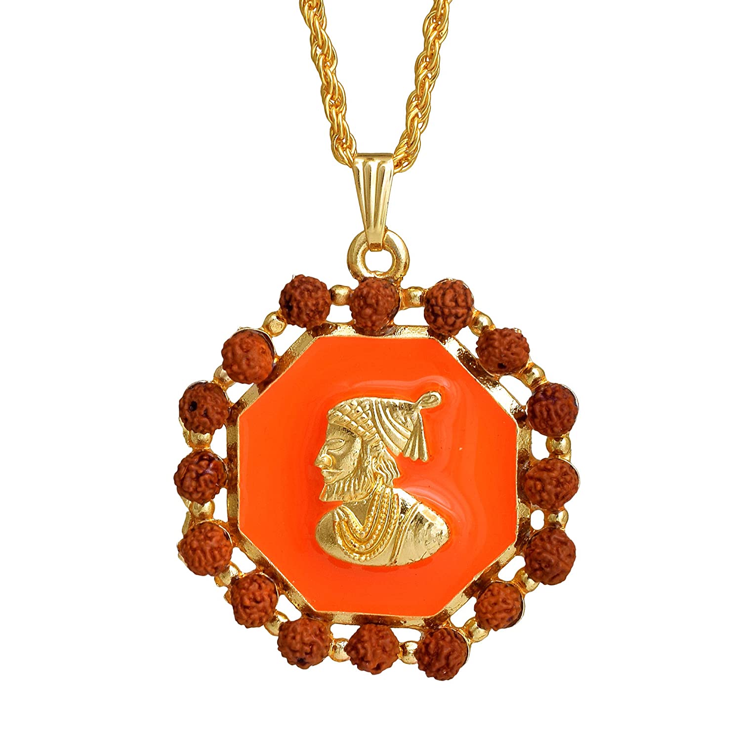 Picture of Beautiful Chhatrapati Shivaji Maharaj Locket with Rudraksh in Bhagwa Color - Buy Now